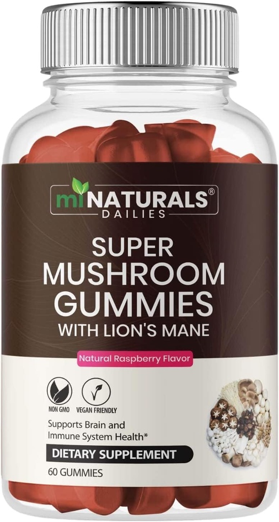 MINATURALS Super Mushroom Gummies למבוגרים, 10X Mushroom תוסף w / Lions Mane, תומך המוח ו- Immune System Health, No More Pills & כמוסות