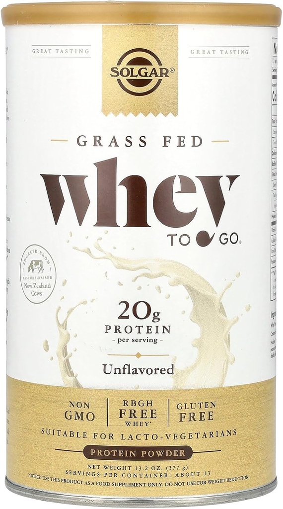 Solgar Grass פד Whey כדי ללכת אבקת חלבון Unflavored, 11.2 oz - 20 גרם של חלבון Grass-Fed מבפרים ניו זילנד - Great Tasting & Mixes Easi - תומך כוח ושיקום - Non-GMO, 13 משרתים