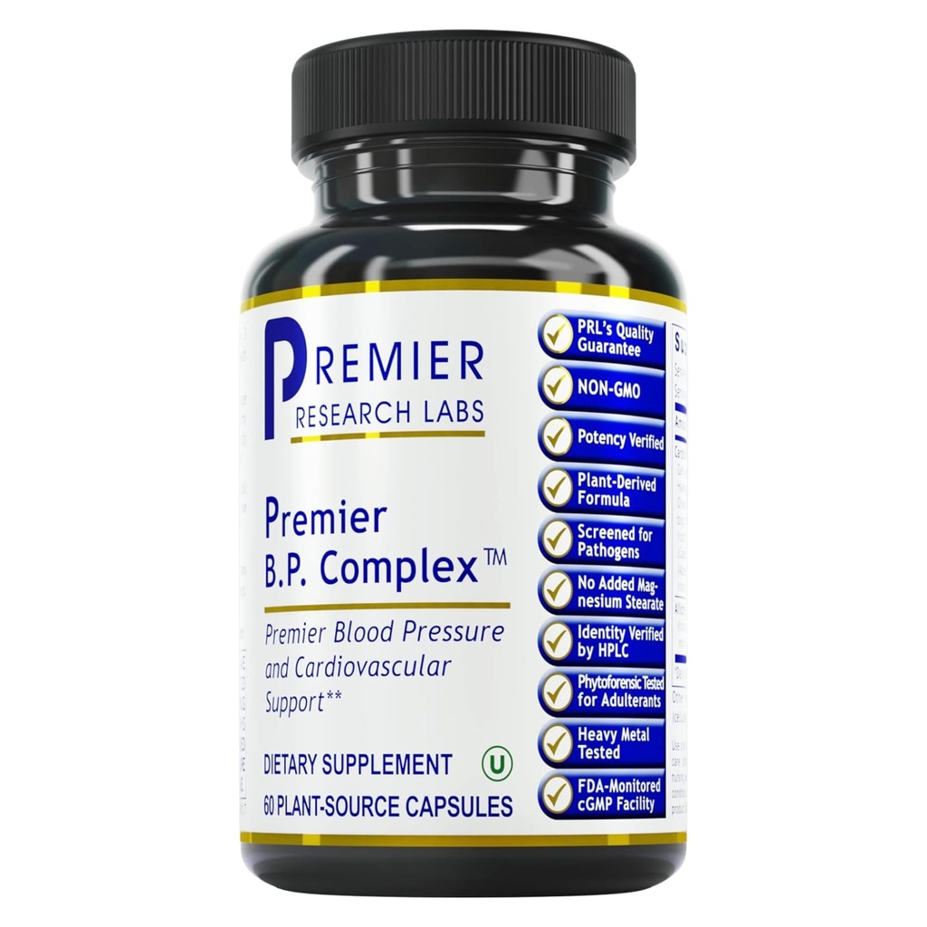 ראשי התיבות של Premier Research Labs Premier BP Complex - Heart Health Supplements, BP Formula, Garlic Allicin Supplement, Natural Herbal BP Support Pills with Reishi & Cayenne Pepper - 60 קפסולות צמחוניות