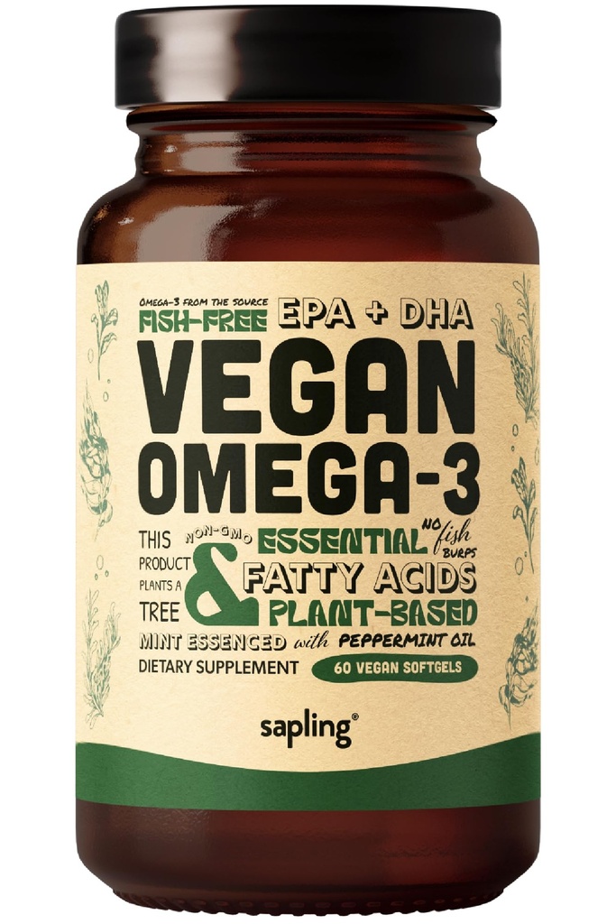 אומגה 3 טבעונית - Plant Based DHA & EPA Fatty Acids - Carrageenan Free, Alternative to Fish Oil, Supports Heart, Brain, Joint Health - 60 Softgels