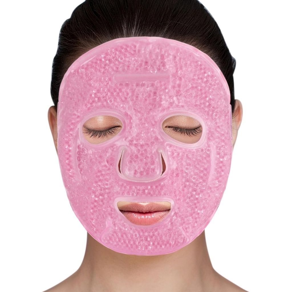 LotFancy Face Ice Pack, Reusable Ice Face Mask, Gel Bead Cold Face Eye Mask, Hot Compress for Puffiness, פנים Routine, Post-Surgical Recovery, Headache, Skin Care, פוסט לייזר
