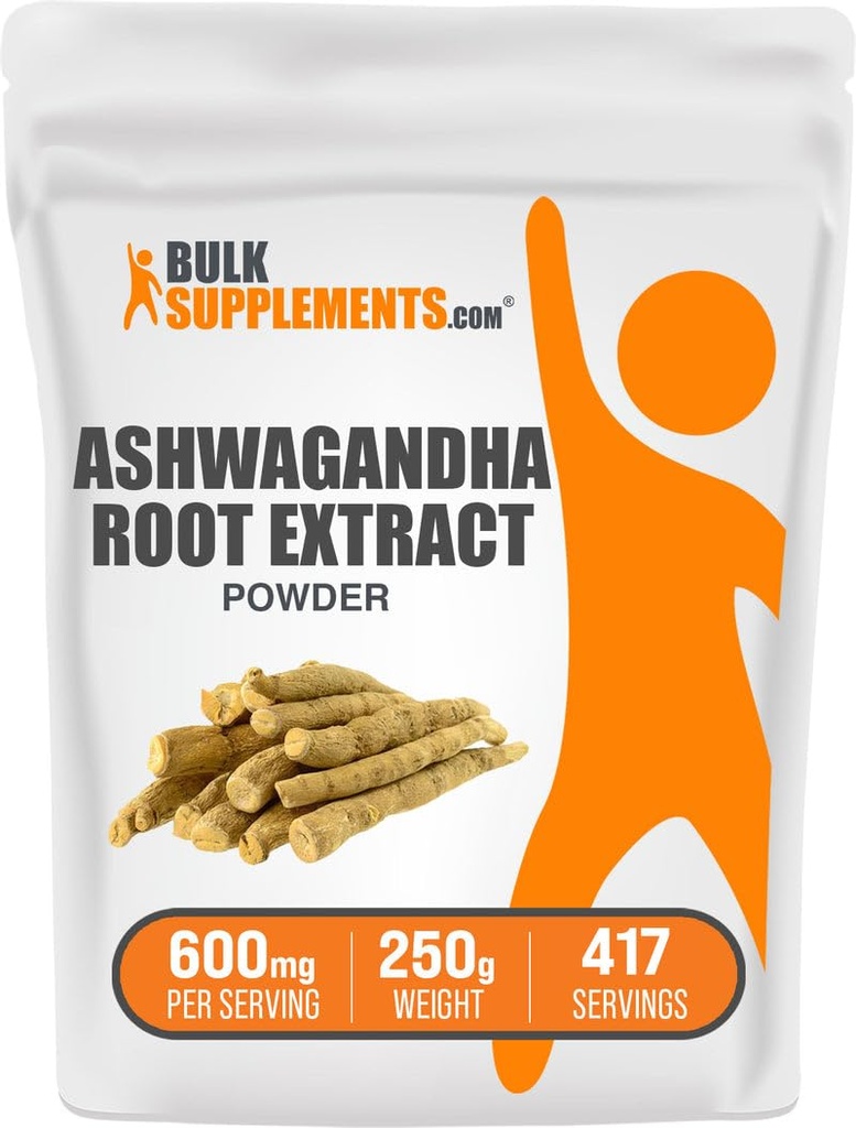 BulkSupplements.com Ashwgandha Root Extraction - Ashwagandha תוסף, Herbal Supplement - טבעוני וגלוטן חינם, 600 מ"ג לשרת, 250g (8.8 oz) (Pack of 1)