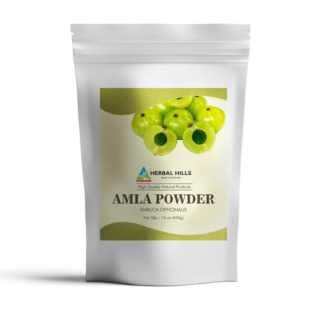 HerBAL HILLS Amla אבקה 454 GMS הודו Joberry Emblica Officinalis עשיר ב Antioxidant (16 Ounce Pack של 1)
