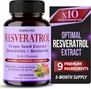 RESVERATROL 9-in-1 פורמולה - עם Milk Thistle, Turmeric, Black Pepper non-GMO, Gluten-Free, Soy-Free