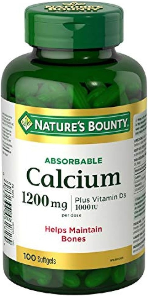 Nature's Bounty Absorbable Calcium 1200 מ"ג בתוספת ויטמין D3 1000IU 100 ספירה