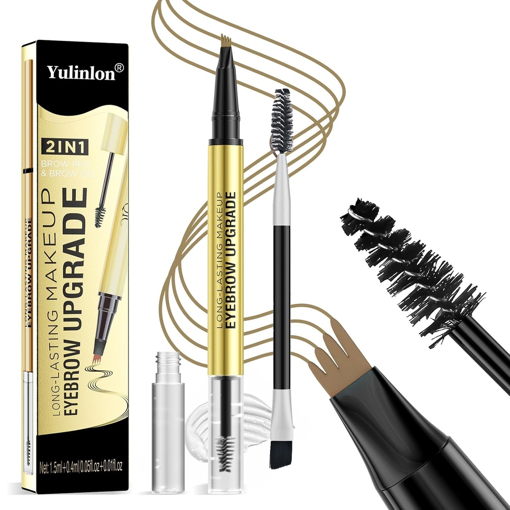 2 מתוך 1 Long-Lasting Eyebrow Pencil ו Brow Up-Grade Gel, Light Brown and Brown Shades (3#Dark Brown)