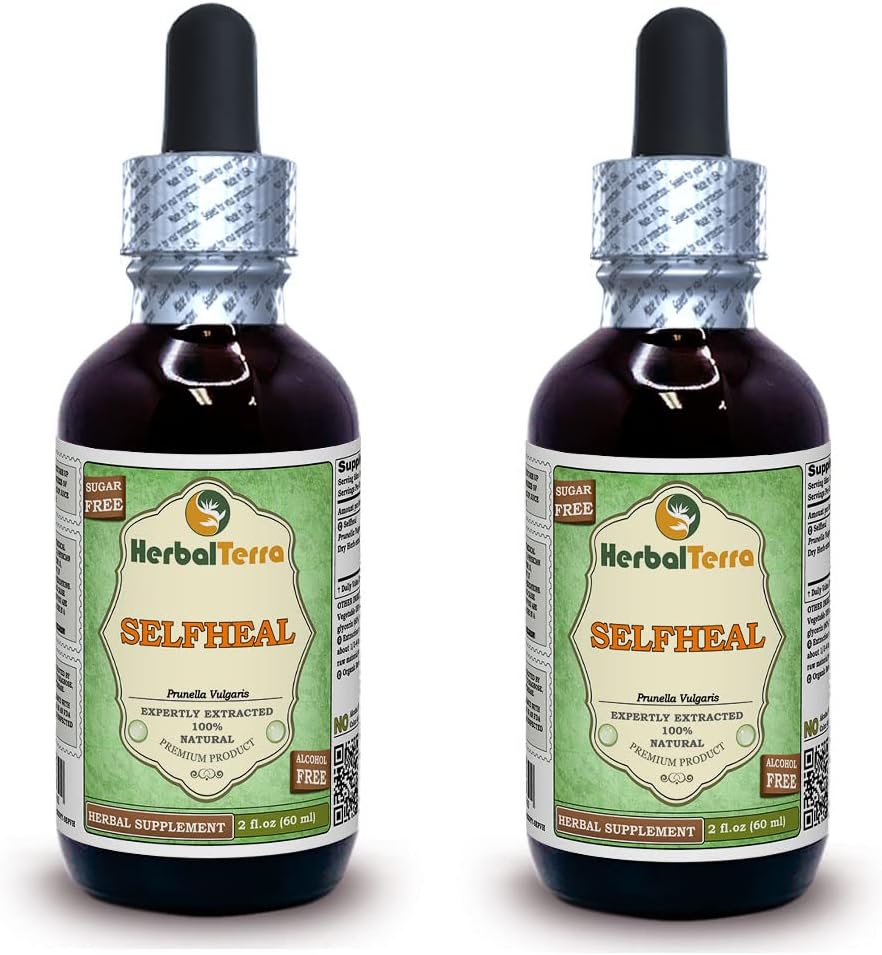 Selfheal (Prunella Vulgaris) Glycerite, אורגני Dried Herb אלכוהול-FREE תמצית נוזלי (שם ברזיל: HerbalTerra, המיוצר גאה בארה"ב) 2x2 fl.oz (2x60 מ"ל)