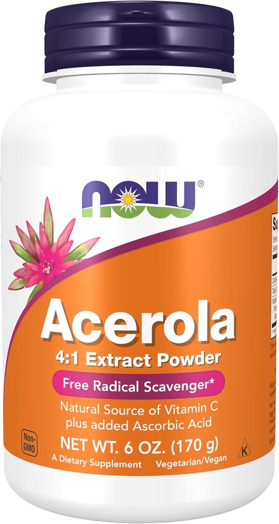 עכשיו תוספי מזון, Acerola 4:1 אבקת חילוף, Acerola ו Ascorbic Acid, Free Radical Scavenger *, 6-Ouncecece