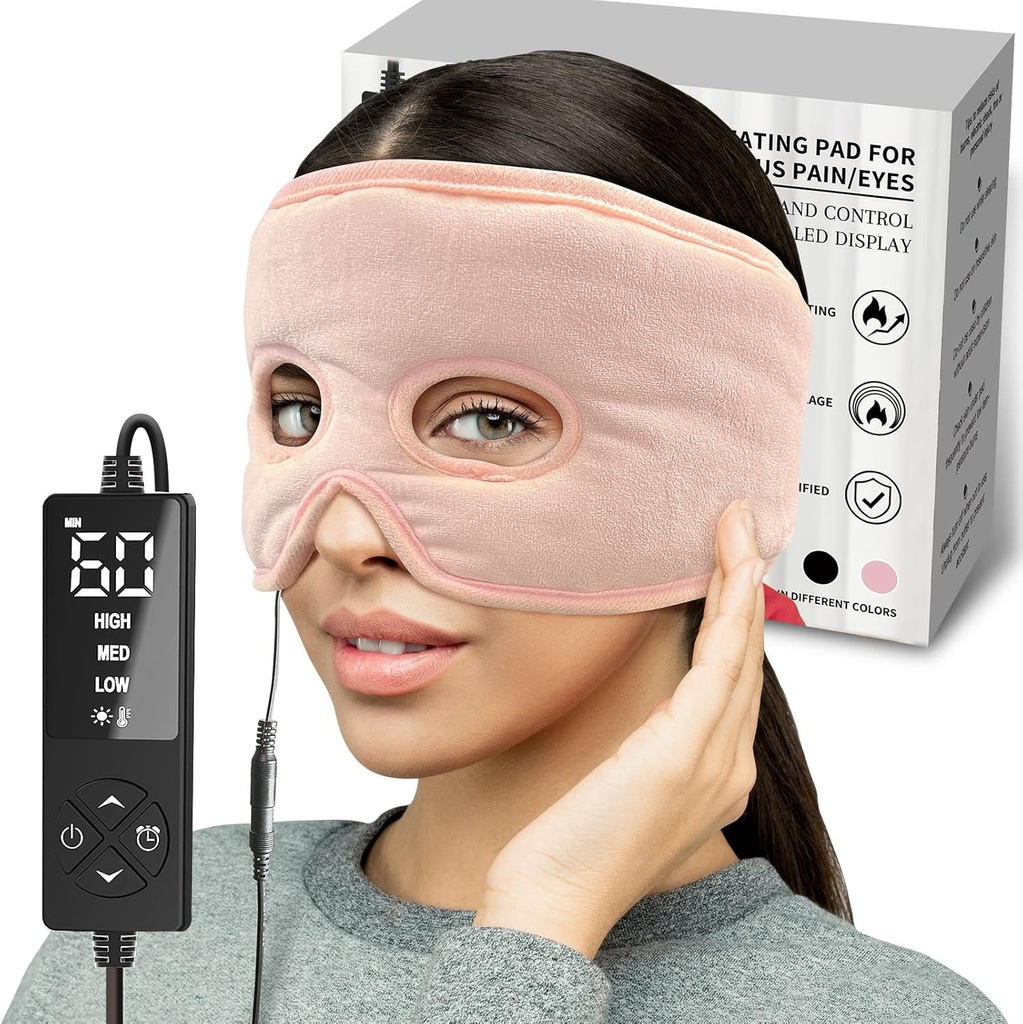 Moist Heat Sinus Stress Relief Mask עם 3 הגדרות חום, תוספת גדולה Face Heating פא לעיניים, Sinusitis, הורמון Migraine, Tension Head Relief