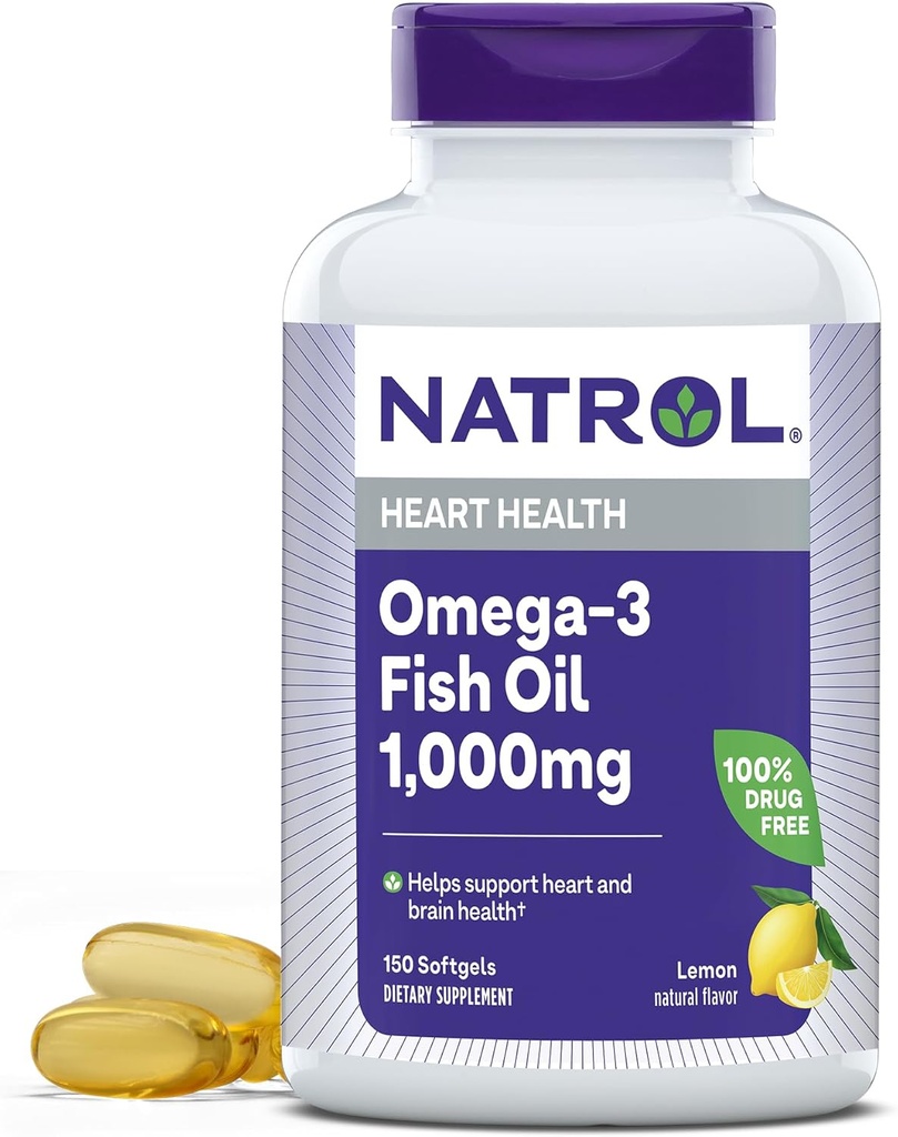 Natrol, אומגה 3 דגים שמן Softgels, תוספי בריאות הלב, 1000 מ"ג, 150 הרוזן