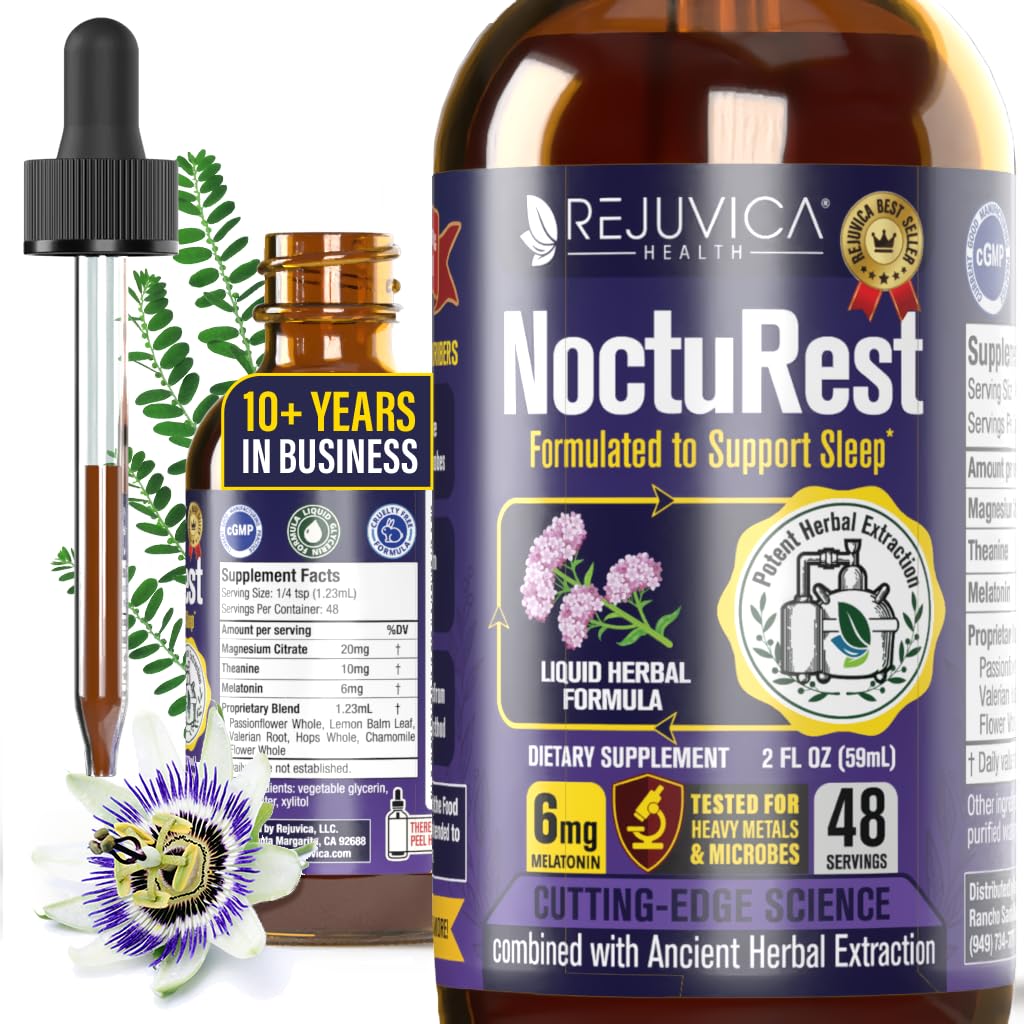 NoctuRest Natural Sleep-Aid עם ולריאן ומלטונין - פורמולה נוזלית All-Natural עבור 2X Absorption - Magnesium, L-theanine & More