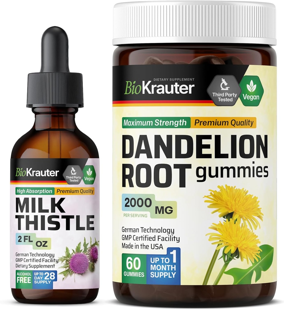 BIO KRAUTER Milk Thistle Tincture 2 Fl. Oz & Dandelion 60 חניכיים
