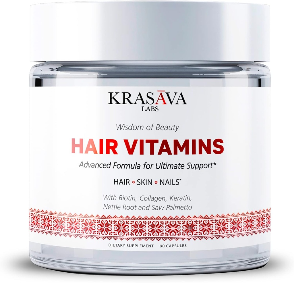 ויטמין צמיחת שיער עם biotin, Collagen, Keratin, Nettle Root ו Saw Palmetto תומך שיער בריא, Stimulates שיער פוליקליקים, ומונע אובדן שיער ונפיחות. מיוצר בארה"ב - 90 Count