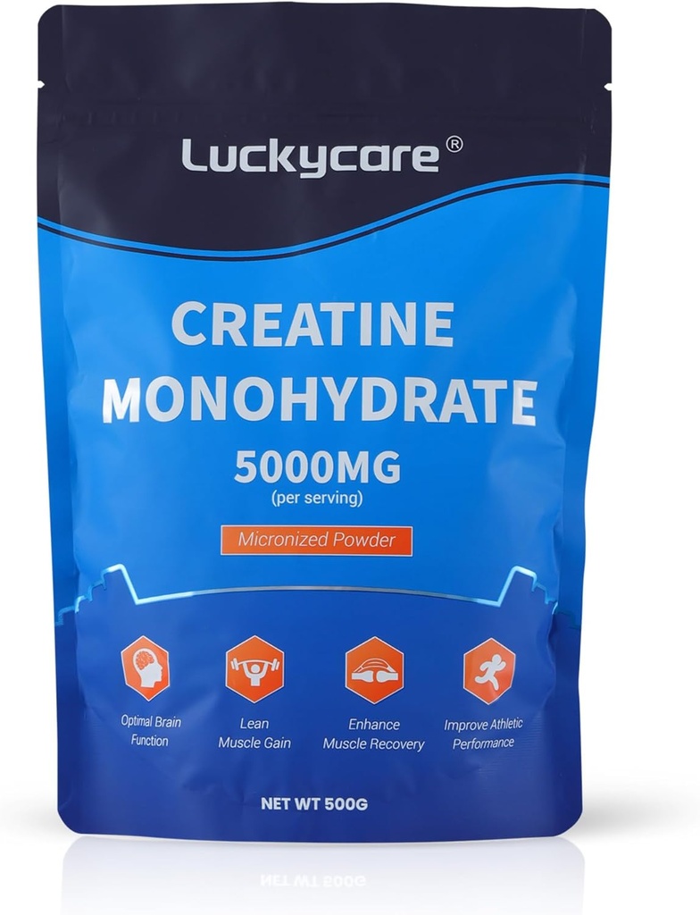 Luckycare Creatine Monohydrate - 5000 מ"ג טהור Micronized Creatine - תמיכה אבקת Creatine כוח וביצוע - 100 משרתים, 500G