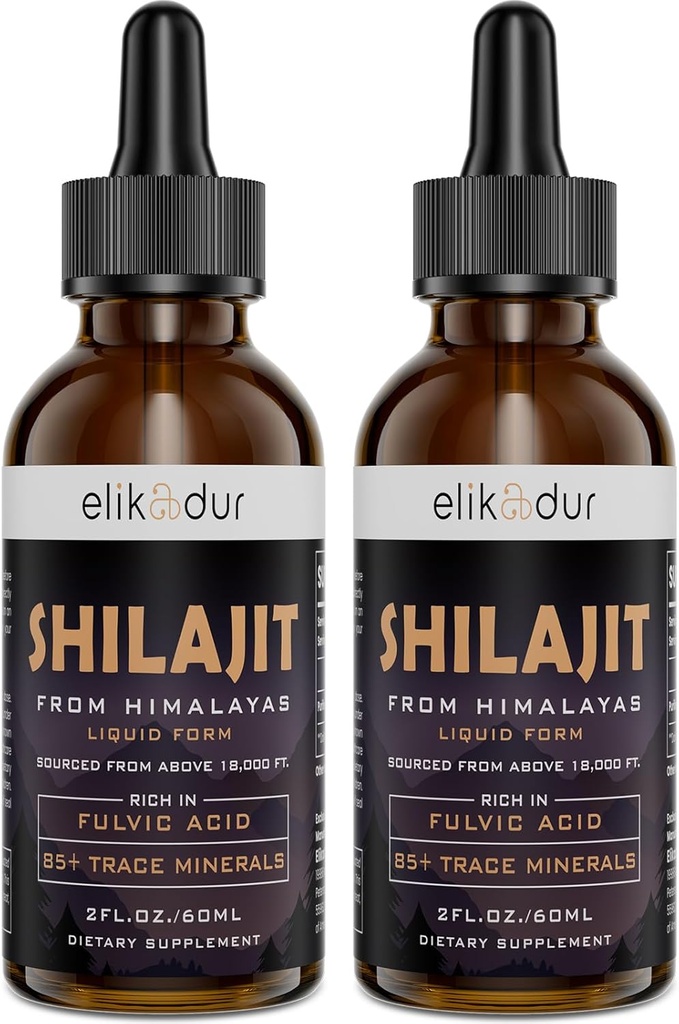 Shilajit Resin אורגני נוזל תוספת, Shilajit ההימלאיה אורגני, Shilajit נוזל Drop, Shilajit Drop מכיל 85 מינרלים Trace, Alternative to Resin & קפסולות, 120 מ"ל