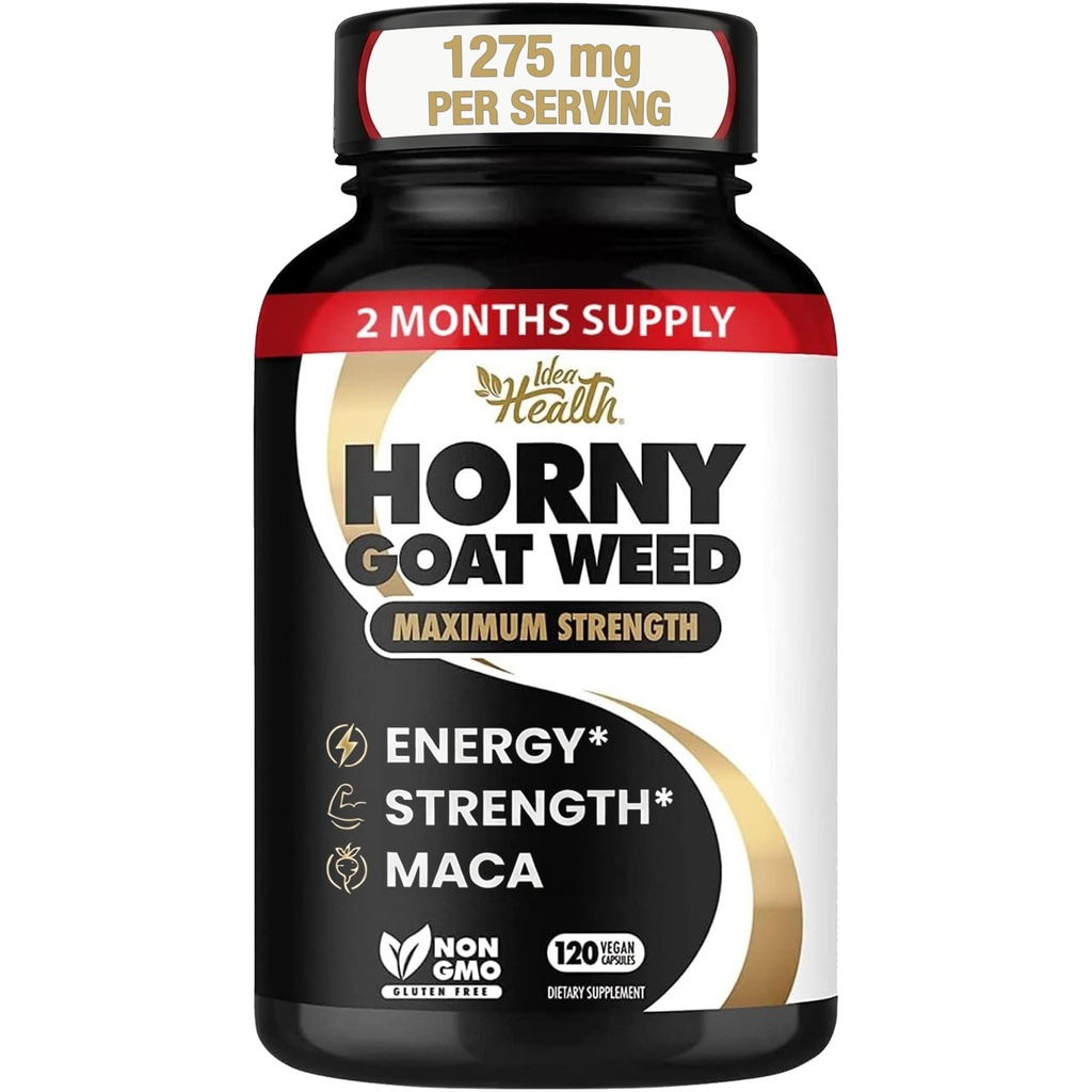 Hory Goat Weed 1275 מ"ג MAXStrENGTH W / Maca (2 חודשים אספקה) - אנרגיה וביצוע מורכב עבור גברים ונשים | 120 קפסולות טבעוניות
