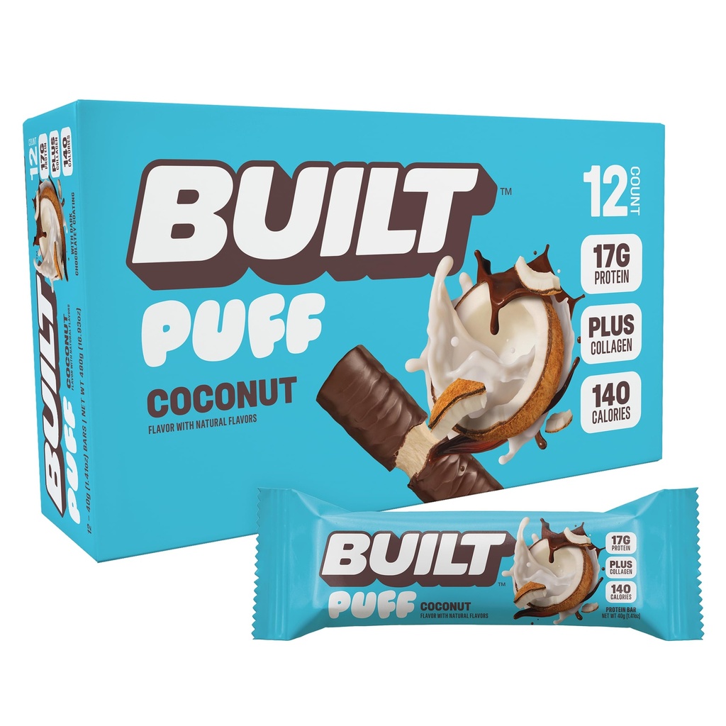 נבנה בר, Puff חלבונים Bars, קוקוס Puff, 17g חטיפים חלבונים, On-The-Go Bars, רק 140 קלוריות, 6g סוכר, קולגן, Gluten Free, 12 Count Count