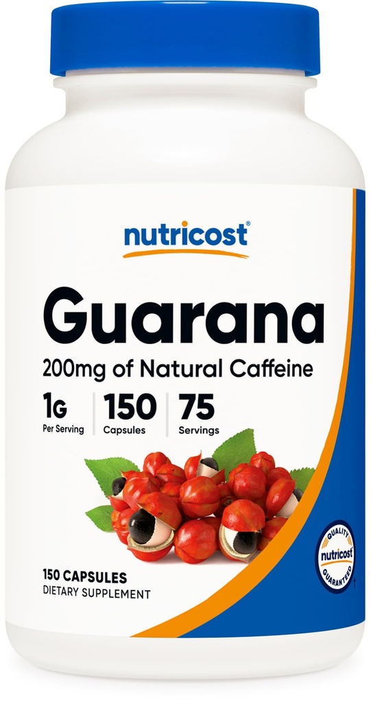 מזון מזינים Guarana 1000 מ"ג לשרת, 150 קפסולות צמחוניות - צמחי טבעי ברזיל Caffeine אנרגיהzer תוספת