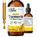 Wild & אורגני Turmeric תוספת נוזל - תמיכה משותפת - Turmeric Curcumin עם Black Pepper לחלץ - Curcumin Root Drops - טבעוני, סוכר ואלכוהול חינם טינקטורה - 2 fl oz