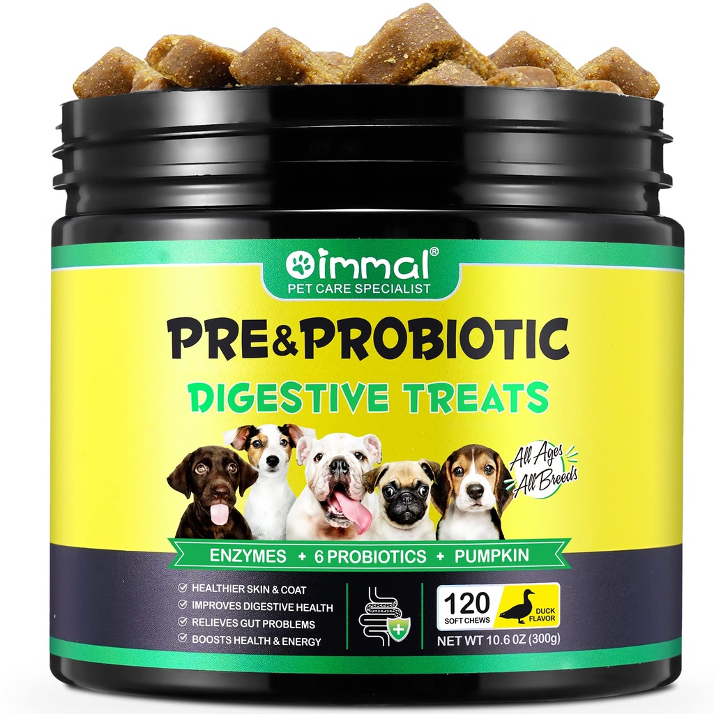 Probiotics for Dogs Digestive Health, Soft Chews for Dogs, Dog Probiotics and Digestive Enzymes, 120 כלבים צ'אומגה 3 & 6, ויטמין, שיפור העיכול, Immunity