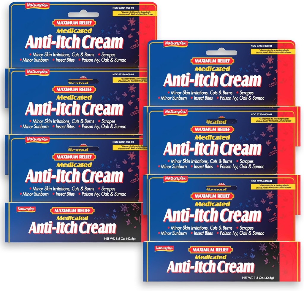 Natureplex מקסימום הקלה Medicated Anti-Itch Cream 1.5oz (6 Pack) - הקלה מהירה עבור רש"י, Bites, Sunburn, Cuts, Burns, הרעלת Ivy & More - Cooling Menthol & Pramoxine - Made in USA