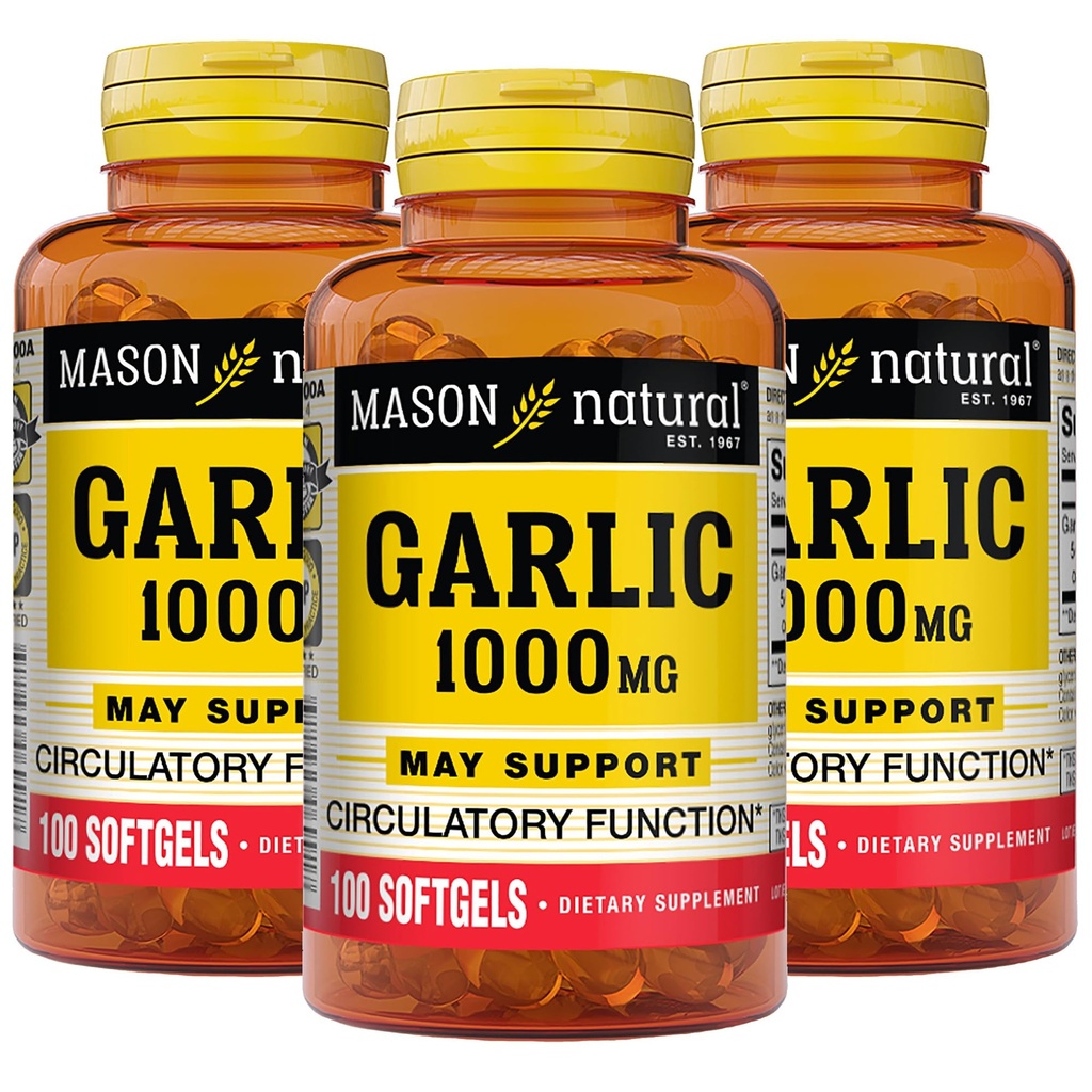 MASON NATURAL Garlic Oil 1000 מ"ג, 300,Day Supplygels, תומך תפקוד רגיל Circulatory, 3 Pack