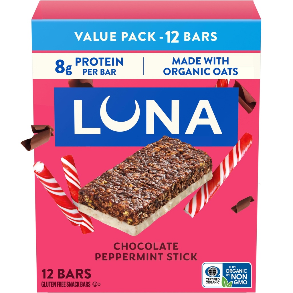 LUNA Bar - Chocolate Peppert Stick Flavor - חטיפים Bars - non-GMO - Gluten-Free Protein Bars - Made with Organic Oats (12 Pack)