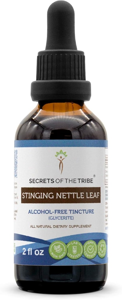 סודות של השבט Sting Nettleing Nettle Leaf ללא אלכוהול, Sting Nettle (Urtica Dioica) Dried Leaf Tincture תוסף (2 FL OZ)