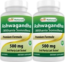 Best Naturals 2 Pack Ashwagandha קפסולות להרגעת מתח ו Mood, 500 מ"ג, 120 Count (רק 240 קפסולות)