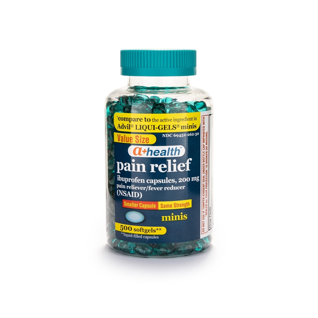 A+Health Mini Ibuprofen 200 Mg Softgels, Pain Reliever / Fever מופחת (NSAID), 500 Count