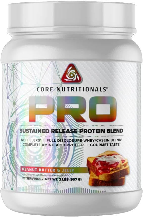 דיאטות הליבה Pro Sustained לשחרר חלבון בלנדר, תערובת Enzyme העיכול, 25G חלבון, 2G Carb, 27 משרתים (Peanut Butter and Jelly)