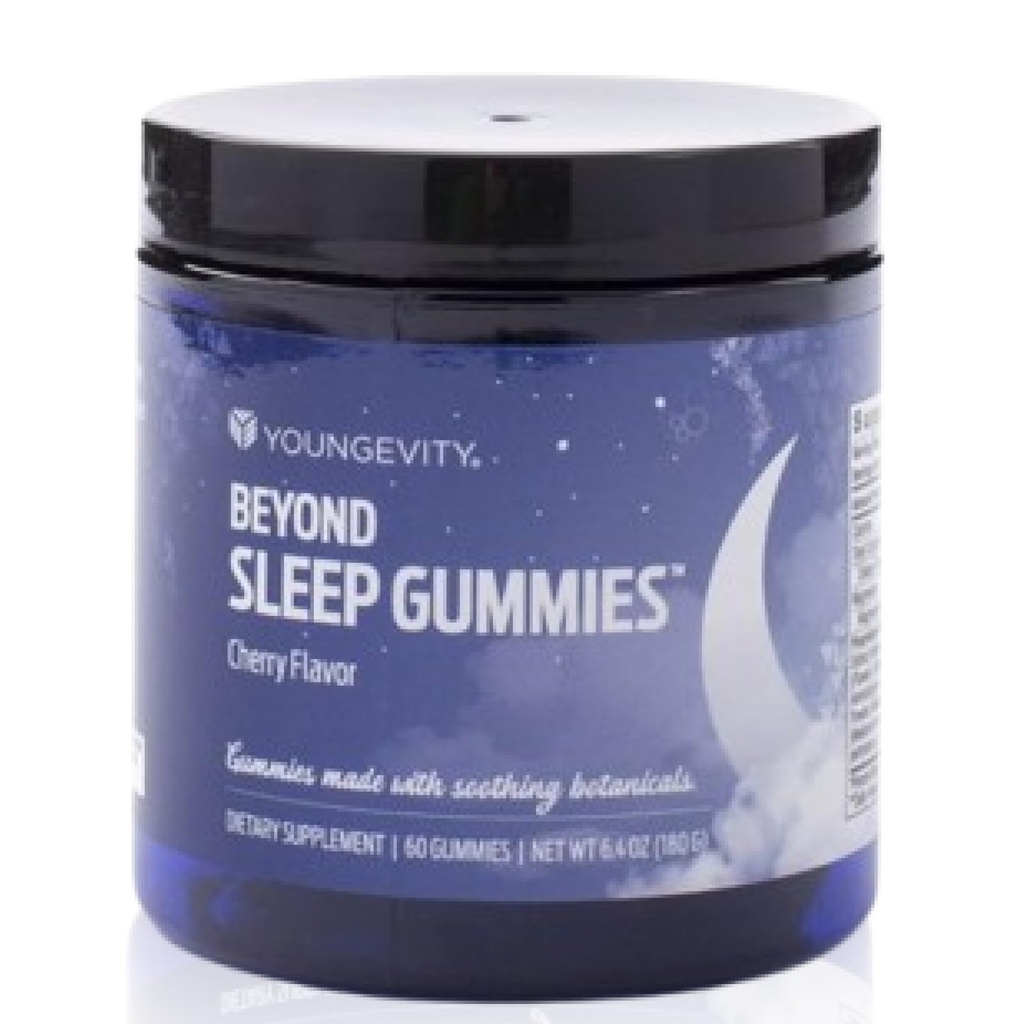 Youngevity Beyond Sleep Gummies - Plant-Derived Melatonin, GABA, L-Tryptophan, Chamomile - תומך בשינה מרגיעה ורגיעה - Tart Cherry Flavor - 60 טבעוני, חניכיים ללא סוכר