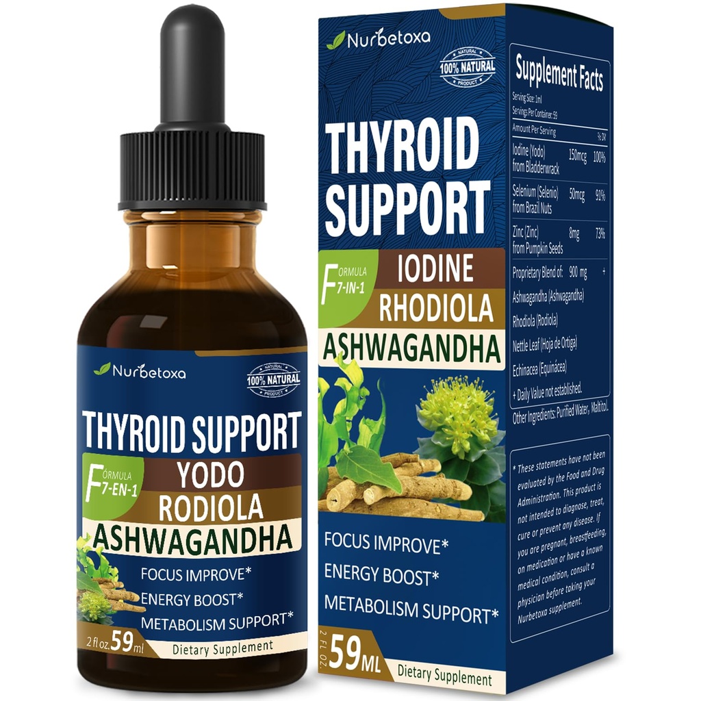 Yourroid Support Drops - נוזל Iodine תוסף, Gotas de YODO y Selenio para Tiroides, Con Rodiola Semenovii y Ortiga, Fight Fog w/Ashwagandha & Rhodiola לחלץ Tincture.2 oziola Semenovii y Ortiga, Fight Fog w/Ashwagandha & Rhodiola לחלץ Tincture.