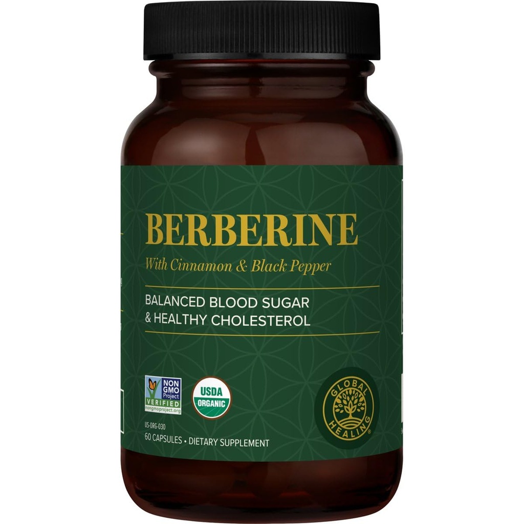 Global Healing Center - אורגני Berberine (Berberina) עם Ceylon Cinnamon & Black Pepper, 1200 מ"ג- תוספת כוח תוספת תוספת תוספת תוספת תוספת תוספת תוספת תוספת של שומן (60 קפסולות)