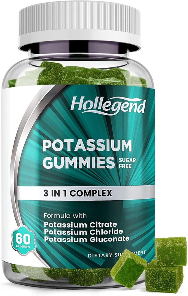 Potassium 3 ב 1 מורכב חניכיים סוכר חינם, פורמולה חדשה עם 99 מ"ג Potassium Citrate, Potassium Chloride, Potassium Gluconate, Cramps & השרירים תוספי, 60 Chewables