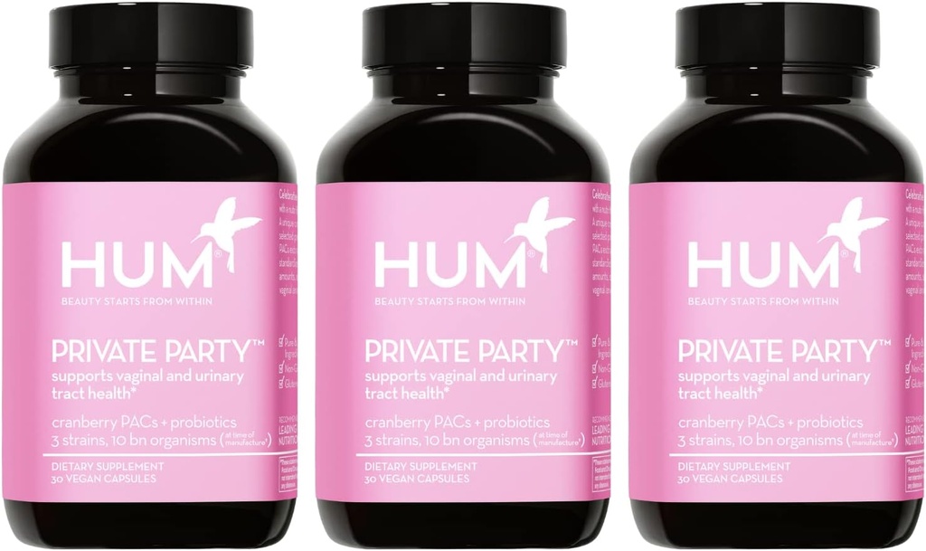 HUM Private Party Vaginal Probiotics for Women, pH Balance and Urinary Tract Support Vaginal Probiotics with Cranberry & Lactobacillus Band, Women's Health Cranberry Pills, 90 קפסולות