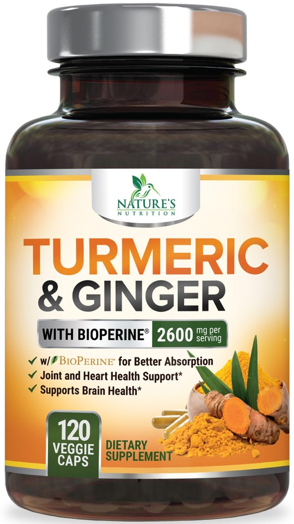תוסף Turmeric Curcumin 2600mg - עם אורגני ג'ינג'ר & Turmeric, BioPerine Black Pepper לחלץ 95% Curcuminoids - Advanced Absorption Joint & Antioxidant תוספת תמיכה - 120 קפסולות