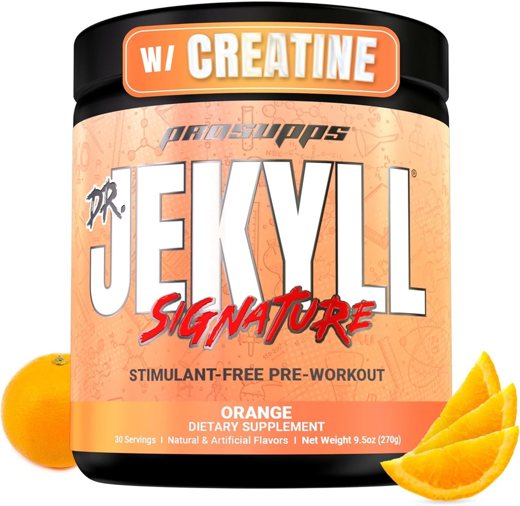 ProSUPPS ד"ר Jekyll חתימה טרום עבודה אבקה עם Creatine - Stim-Free Preworkout תומך נפח השרירים & Endurance - תוספי התעמלות חינם וכושר כושר (Orange, 30 משרתים)