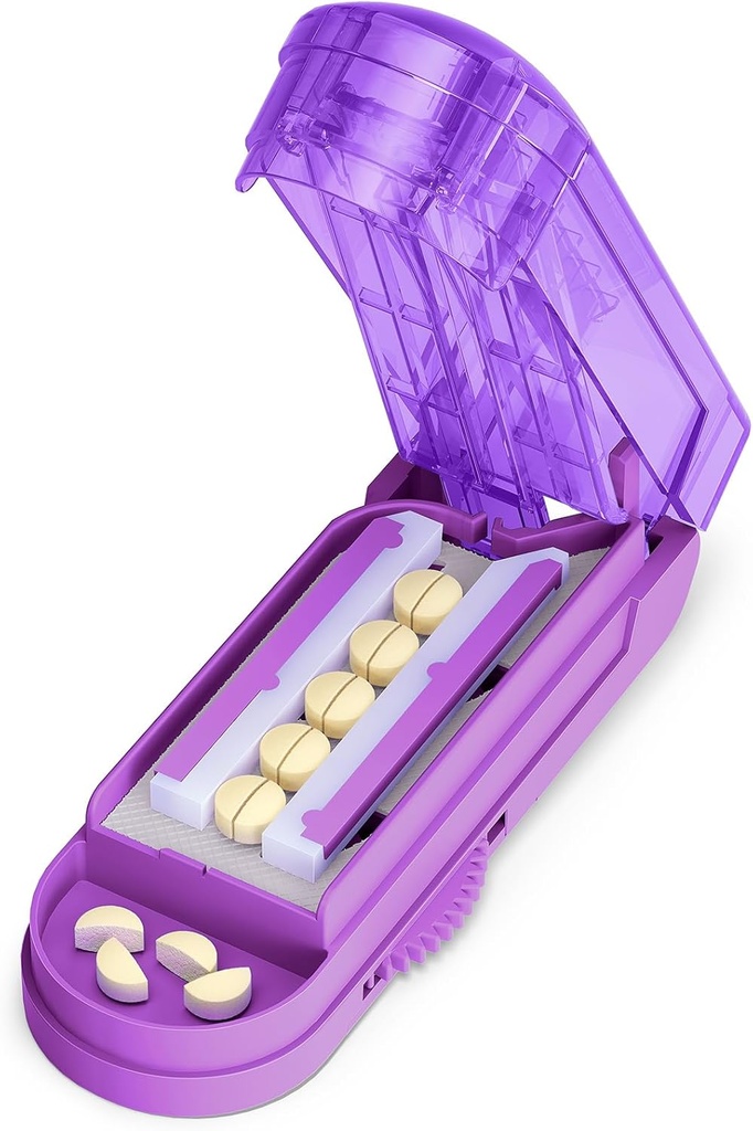 One PIX Pill Cutter פיצולter עבור גלולות קטנות וקטנות, גלולות מרובות חותכות בזמן בחצי עם שארפ סטואין פלדה Blade, Purple