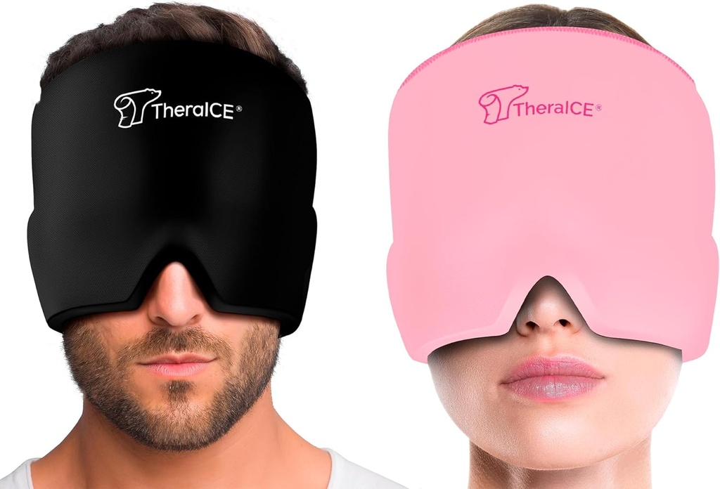 TheraICE Migraine Relief Cap, Soothing Head Ice Pack Products, Cooling Gel Hat, Face Cold Compress Head Wrap for Tension, Stress & Hangover