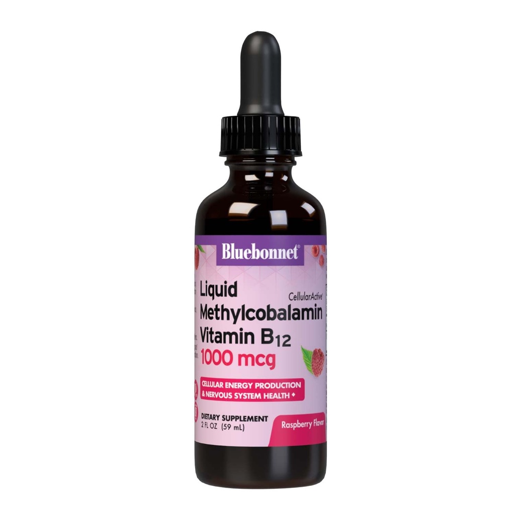 Bluebonnet תזונתי נוזלי Active Methycobalamin ויטמין B12, 1000 mcg, For Cell Energy הפקה ו- Nervous System Health, Soy-Free, Gluten-free, Milk-Free, טבעוני, 2OZ, 59 המשרתים לשרת