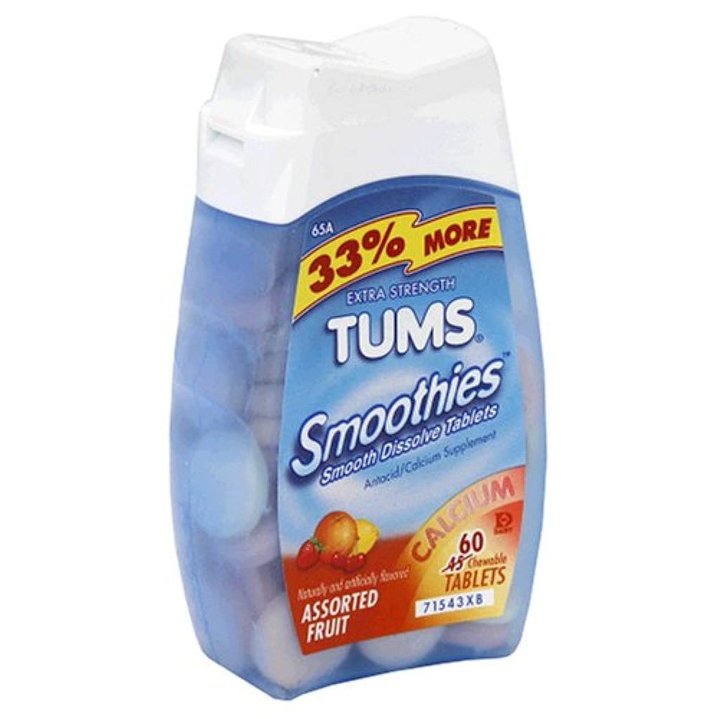 TUMS Smoothies תוספת כוח Assorted פירות Acacid טבליות 60 לספור