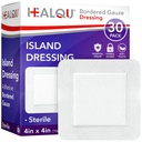 HEALQU איילנד Dressing - 4 "x4", 30 הרוזן - מגווז סטרילי באופן אינדיבידואלי נדפד Gauze Pads, Water-Resistant, non-Woven Backing - Soft and Breathable Dressing for First Aid and Medical Medicine