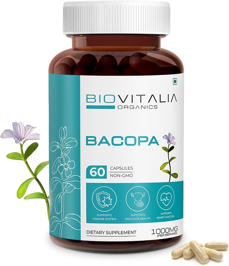 Biovitalia Natural Bacopa תוספי קפסולות תמיכה בתפקוד המוח 1000 מ"ג - 60 קפסולה