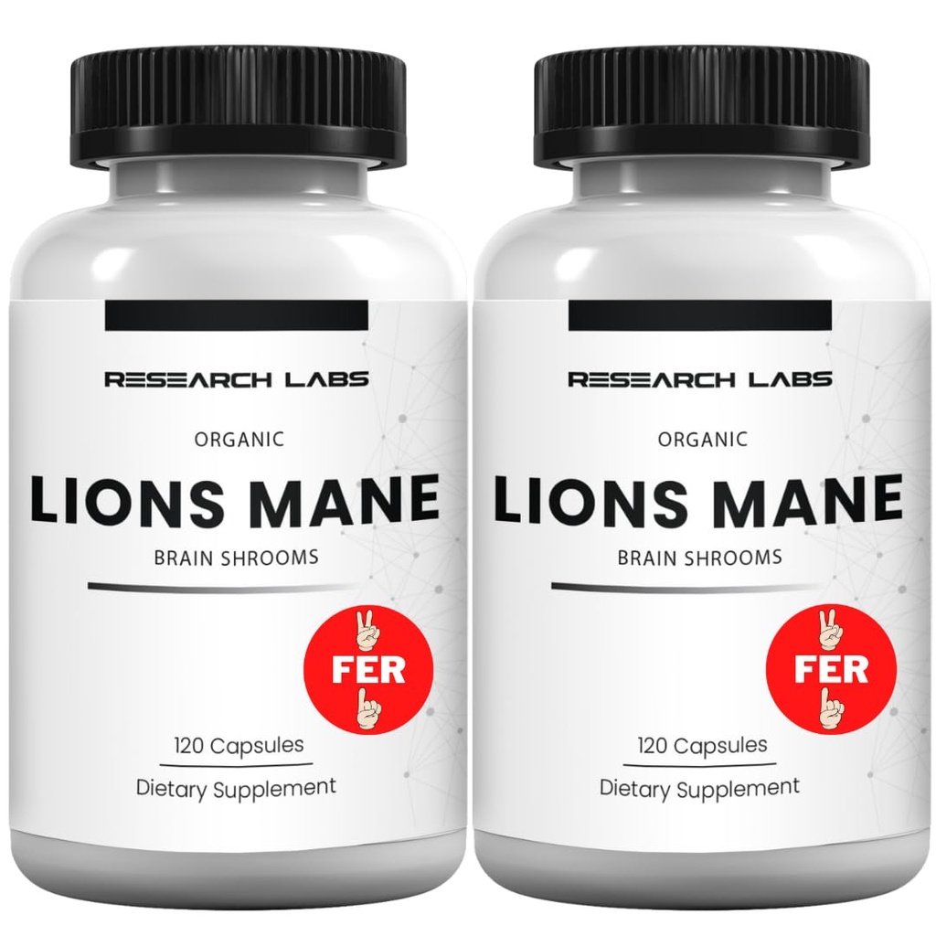 מעבדות מחקר אורגניות Lions Mane תוספי קפסולות, 2 פר 1 Ad - 240 קפסולות w / Patent Litropane TM Immune System Booster Nootropic Brain Support Mushroom. 10X תמצית דומה 18000 מ"ג