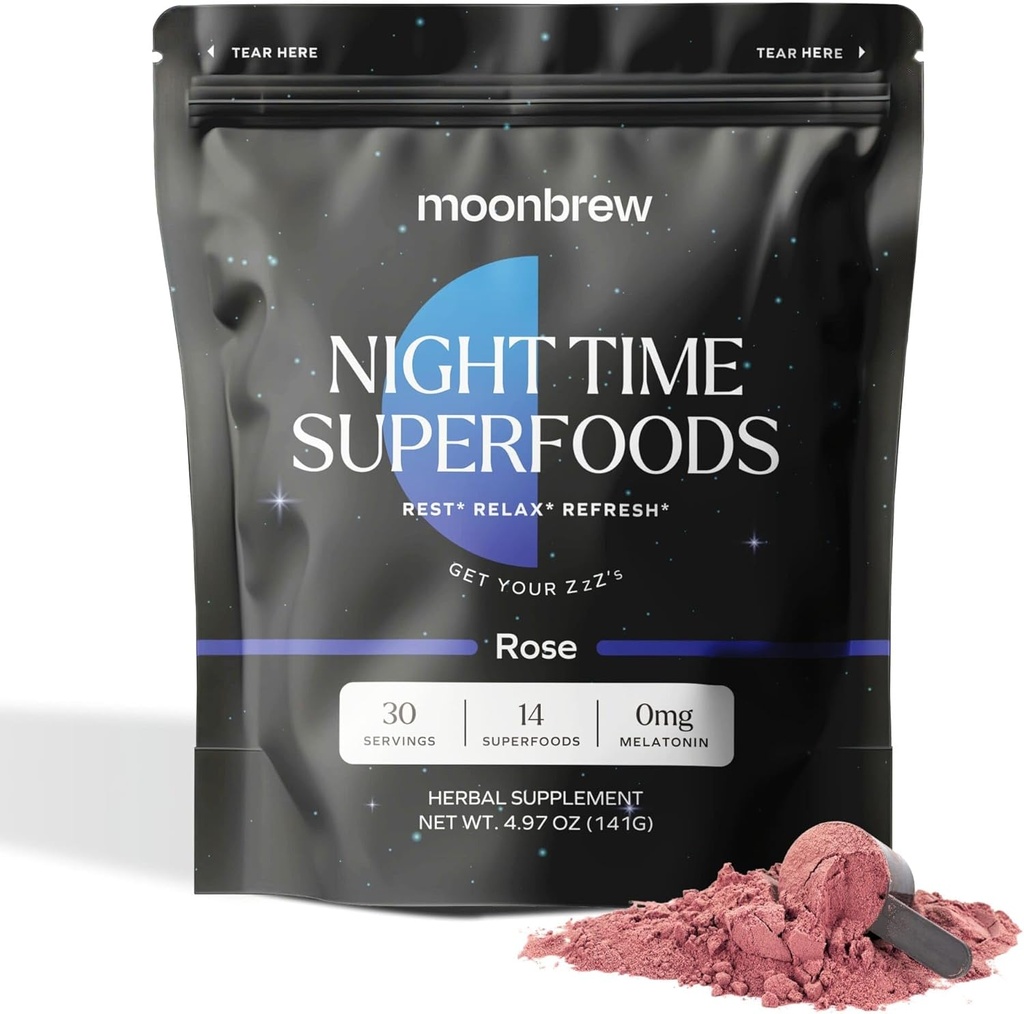 MoonBrew Magnesium Sleep Tea: Natural Melatonin-Free Sleep Aid | 14 Superfoods with Magnesium Glycinate & Fitogens