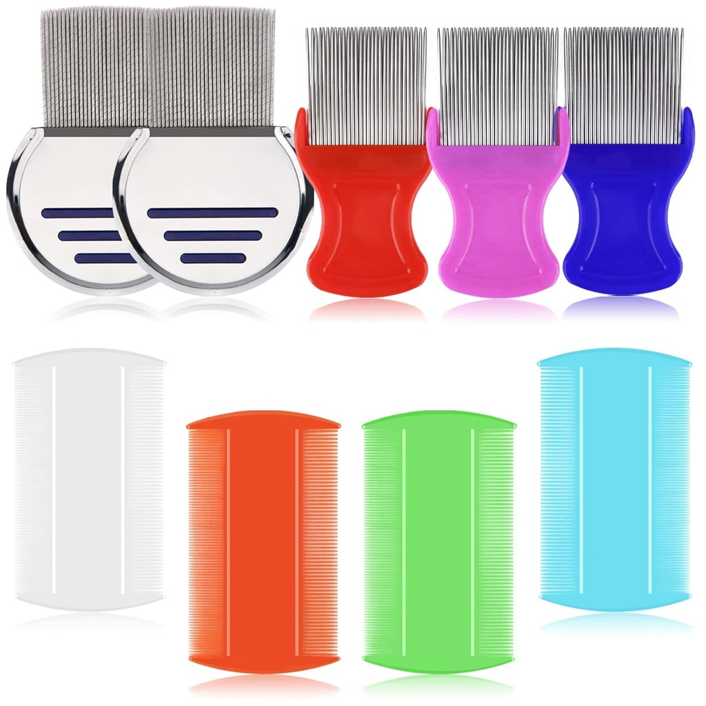 LABOTA 9 Pcs Lice Combs, פלמה קומבס, שיער Comb Double Sided Fine Tooth Combs, Removal Dandruff Comb עם שיני מתכת, Stainless Steel Louse ו Nit Comb עבור טיפול ראש Lice