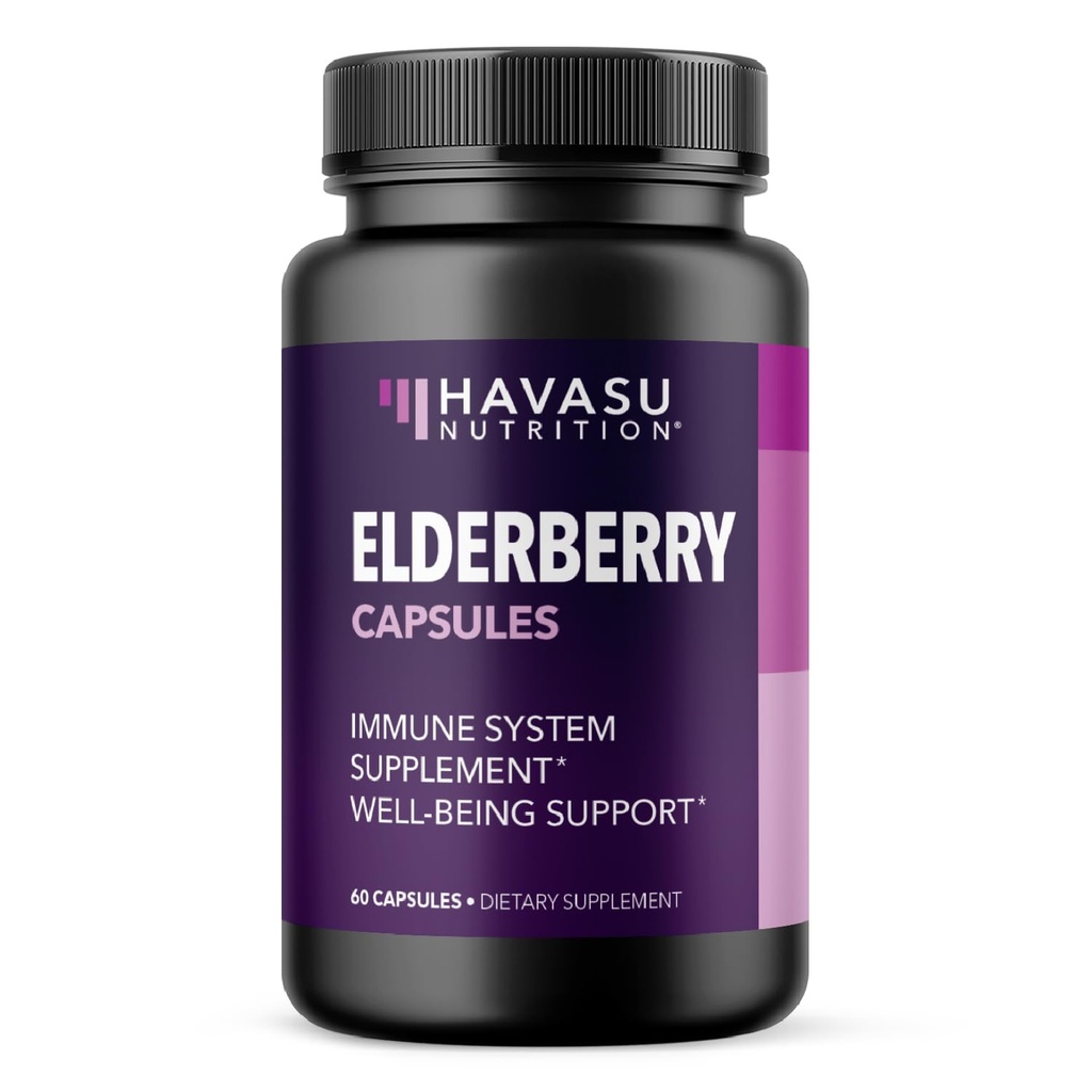 Sambucus Black Elderberry קפסולות - Immune Support Supplement for Adults - 400 מ"ג של מיצוי עבור בריאות כללית - Vegetarian-Friendly, non-GMO, Unflavored - 60 Count, 2 חודשים אספקה