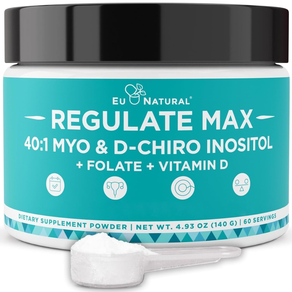 Regulate MAX Myo-Inositol & D-Chiro Inositol אבקת תוספי עבור נשים עם ויטמין D & Folate PCOS תמיכה תזונתית, הורמון ופריון תמיכה, ללא משועבד 60 משרתים