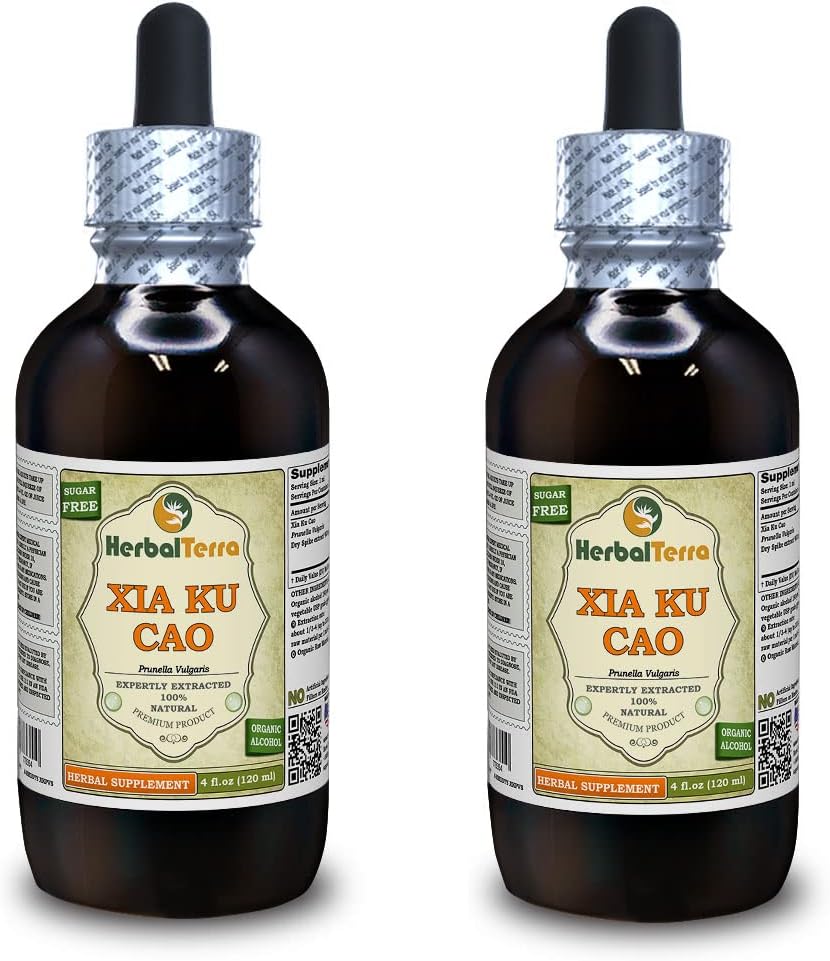 Xia Ku Cao, Prunella (Prunella Vulgaris) Tincture, Organic Dried Spike Powder Liquid Extract (Brand Name: HerbalTerra, Proudly Made in USA) 2x4 fl.oz (2x120 ml)